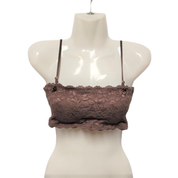 Sexy Brown Bralette Crop Top Lace Bandeau Adjustable Straps Removable Pads - NEW - Picture 15 of 16